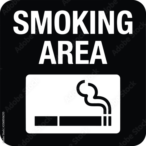 Smoking area sign with cigarette icon for public spaces and health warnings