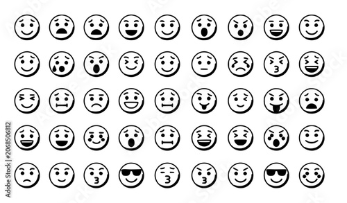 100 Emoji Faces Collection with Different Emotions Vector Set