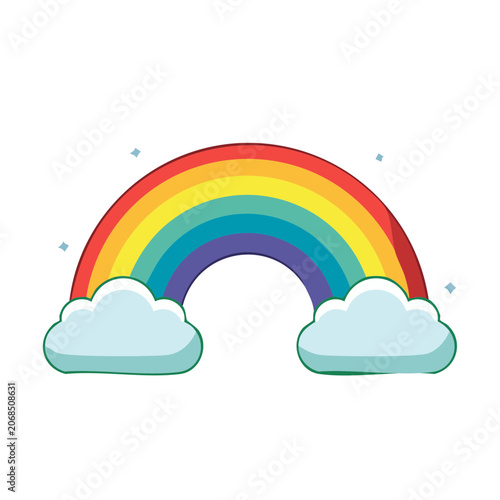 Cartoon rainbow with clouds and sparkles