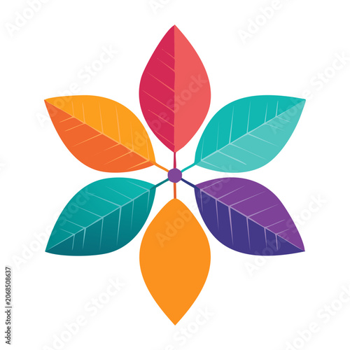 Colorful abstract flower icon with leaves