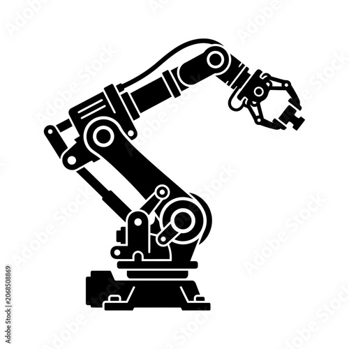 Industrial Robotic Arm Icon for Advanced Automation and Mechanical Engineering Featuring a Precision Gripper and Articulated Joints