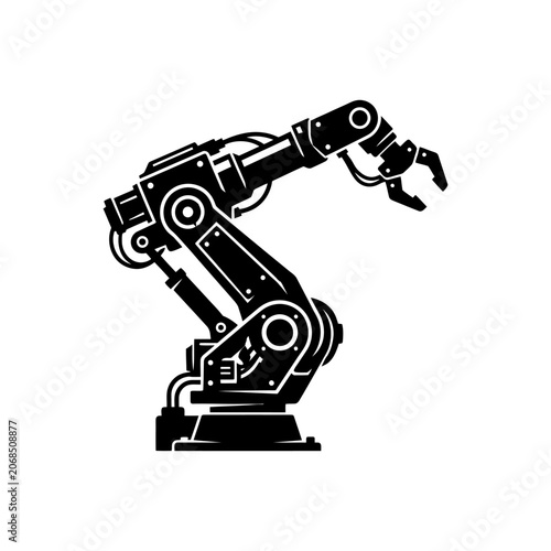 High-Contrast Industrial Robotic Arm Silhouette Representing Automation and Mechanical Engineering for Modern Smart Factory Manufacturing