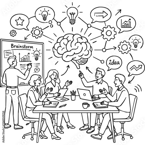 Collaboration - Dynamic business team engaging in a brainstorming session to generate a big idea and foster collective creativity for successful