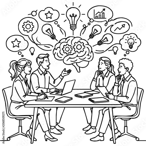 Collaboration - Diverse business people brainstorming creative ideas together during collaborative teamwork, showing shared brain power and