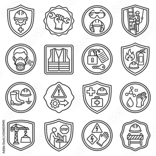 Professional Industrial Safety Icons and Protection Equipment Collection for Occupational Health and Workplace Hazard Prevention