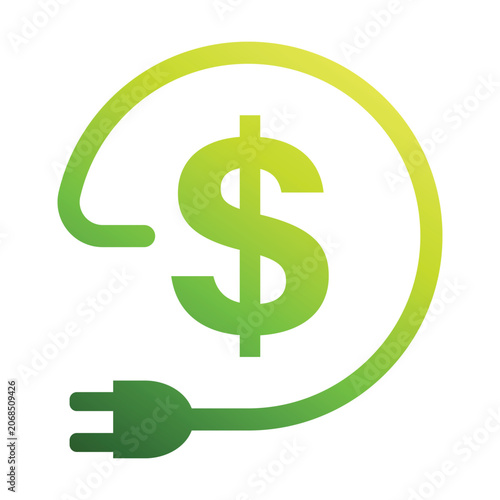 Cost dollar power efficiency icon vector save energy with electric plug ecology concept for graphic design, logo, web site, social media, mobile app, ui illustration