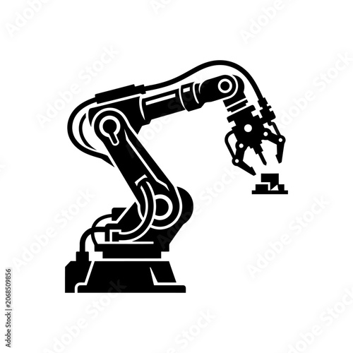 Industrial Robotic Arm for Smart Factory Automation Icon Silhouette Representing Advanced Manufacturing and Mechanical Engineering Technology