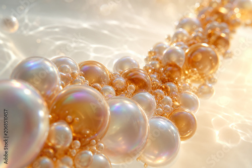 Abstract Glass Bubbles Background with Golden Light and Soft Bokeh,ゴールドの光と柔らかなボケが美しい抽象ガラスバブル背景