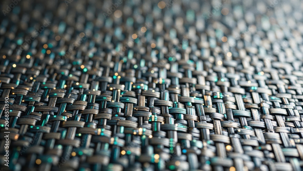 Fototapeta premium Macro close up of dark woven fabric texture with teal highlights and shallow depth of field