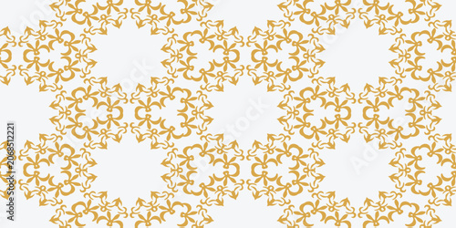 Luxurious golden seamless damask pattern featuring intricate vintage floral ornaments. Elegant baroque style background ideal for textile.