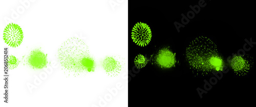 Canvastavla Bioluminescent green microorganisms under microscope, glowing fluorescent bacter