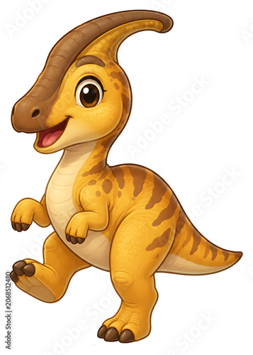 Cute Yellow Parasaurolophus Dinosaur Sticker PNG