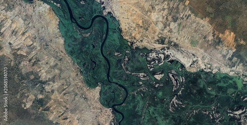 Foto Satellite View Kavango River Floodplain Agriculture