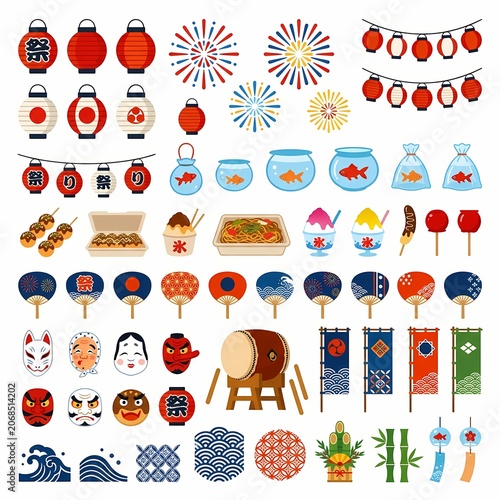 Vibrant Japanese summer festival design elements on display