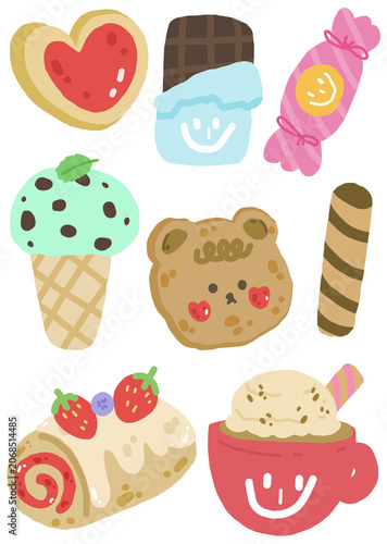 Hand Drawn Assorted Dessert Collection with Cute Sweet Treat Illustrations