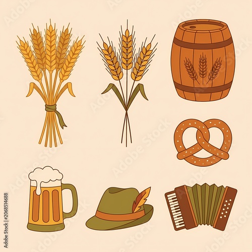 Oktoberfest celebration with wheat, beer, and traditional attire in Munich