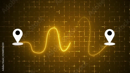 4K Animated Neon Journey Roadmap with Location Pins and Dotted Route on a grid background. Neon journey roadmap for Digital Advertising, Online shops, Buying process, and Business Marketing.
