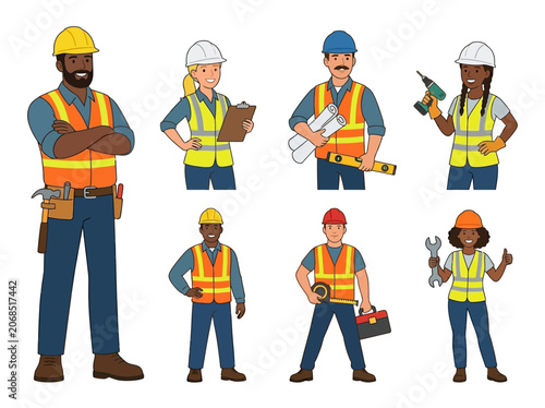 Construction workers with tools.