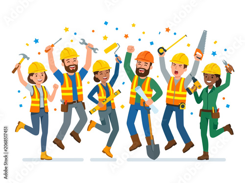 Construction Workers Celebrating Success.