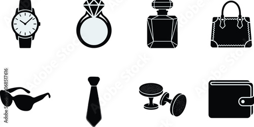 Konstfotografi Luxury fashion accessories silhouette collection featuring wristwatch, diamond r
