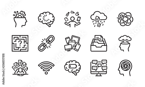 Photos Set of mental health, creativity, digital detox and information overload icons