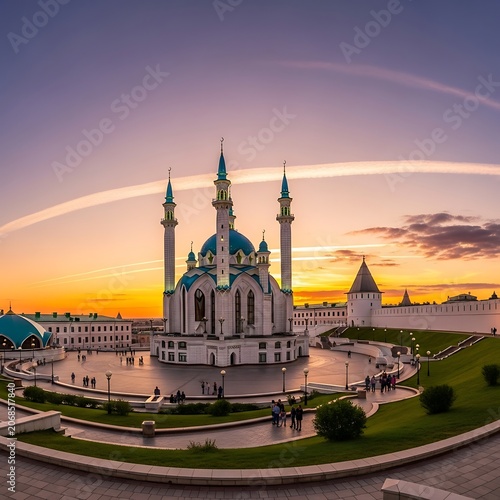 Stunning Kul Sharif Mosque in Kazan Kremlin at Sunset.