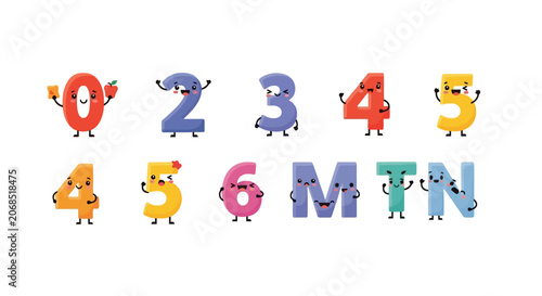 Foto Cheerful number and letter characters for educational learning