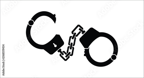 Obraz na plátne Handcuffs silhouette on a white background a black and white security restraint