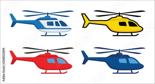 Photos Four Colorful Helicopters A Flat Vector Illustration Against A White Background