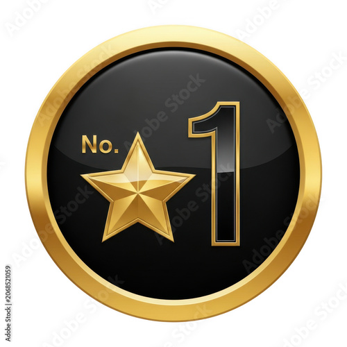 Number one gold star badge icon on black circle