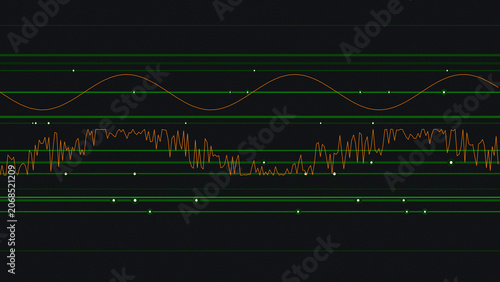 Digital Analytics Interface with Orange Signal Curve and Green Grid Background