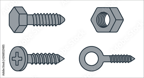 Fotografía Screws And Nuts Gray Vector Illustration On White Background screw fastener bolt