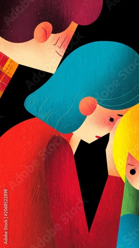 A minimalist-style illustration, Has a strong style, There are human figures of all ages and genders