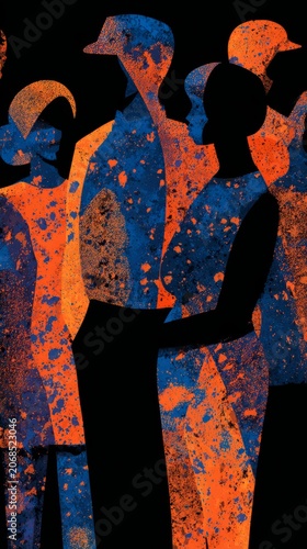 A minimalist-style illustration, Has a strong style, There are human figures ...