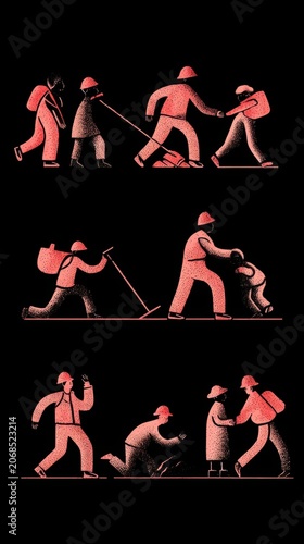 A minimalist-style illustration, Has a strong style, There are human figures of all ages and genders