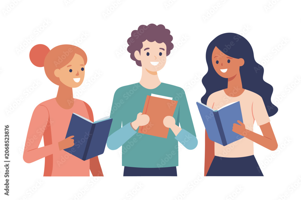 Obraz premium Young Adults Literary Discussion Vector Illustration