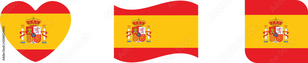 Obraz premium Spanish flags in heart wave and rectangular shapes national symbolism collection