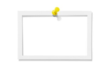Photo card attached with a push pin isolated on a transparent background.