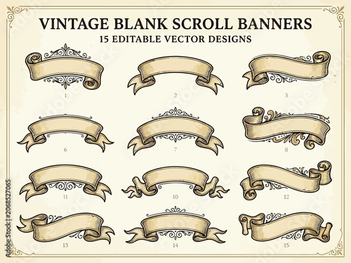 Vintage Blank Scroll Banners.