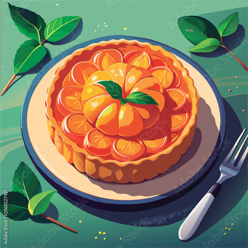 Delicious orange tart on a plate.