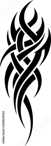 Abstract tribal tattoo design, black ink sharp intertwined lines vector illustration, isolated on white background.