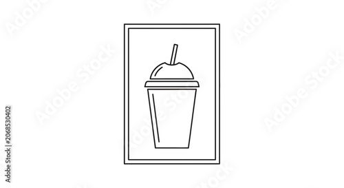 Simple Line Art Icon of a Smoothie or Milkshake in a Cup with Straw