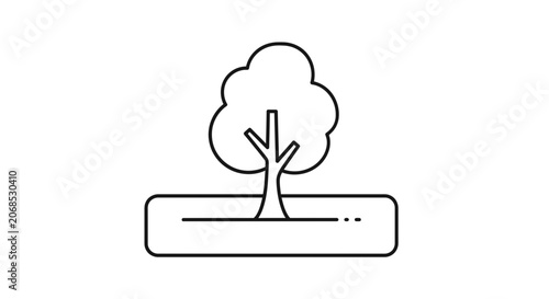 Simple line art icon of a tree in a rectangular planter, representing nature and growth.