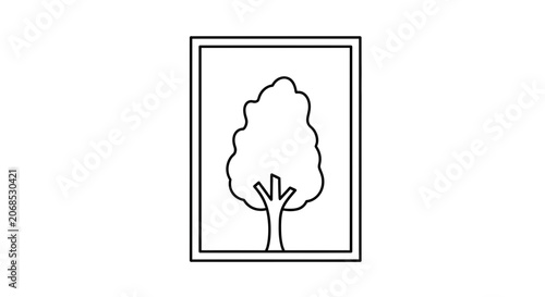Simple Line Art Icon of a Tree in a Square Frame