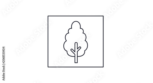 Simple Line Art Icon of a Tree Inside a Square Frame