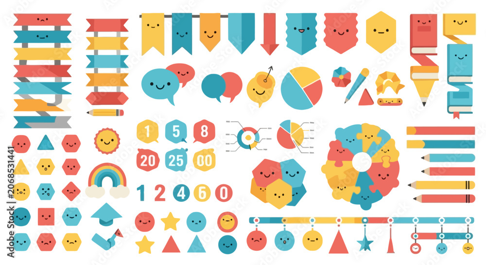 Obraz premium Characterized infographic elements for playful data presentation