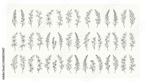 Foto Minimalist hand drawn floral wreaths and botanical branch dividers, set of 24 de