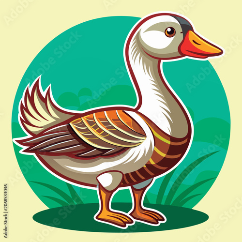 Cute cartoon goose stands proudly.