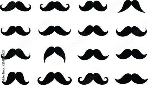 Foto Mustache icon collection vector set, isolated facial hair styles for barber groo