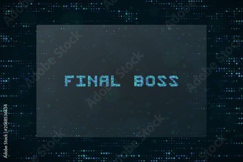 Φωτογραφία Final Boss Digital Text Concept on Dark Pixelated Background for Gaming UI and C